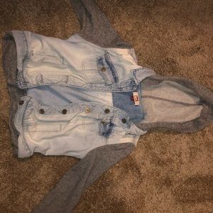 denim jacket witch cloth sleeves and hood